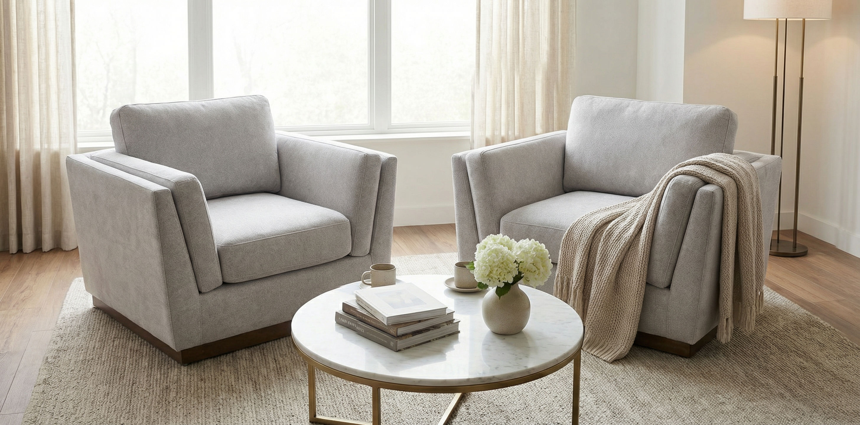 Bruno accent armchair in a styled reading nook